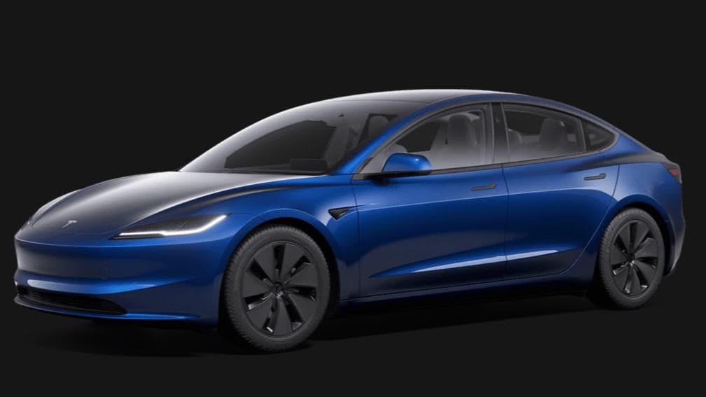 Studio shot of the Tesla Model 3 Highland on a black background